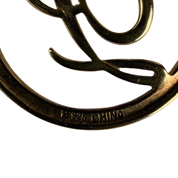 Gold Tone "P" Pendant Necklace 925 Sterling Silver Chain Round Crystal Accent - Picture 4 of 6